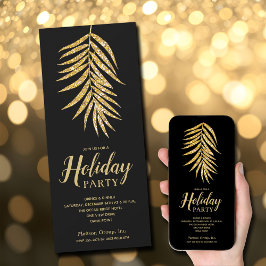 Gold Glitzer Palm auf Black Christmas Party Einladung