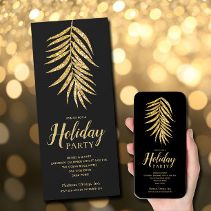 Gold Glitzer Palm auf Black Christmas Party Einladung