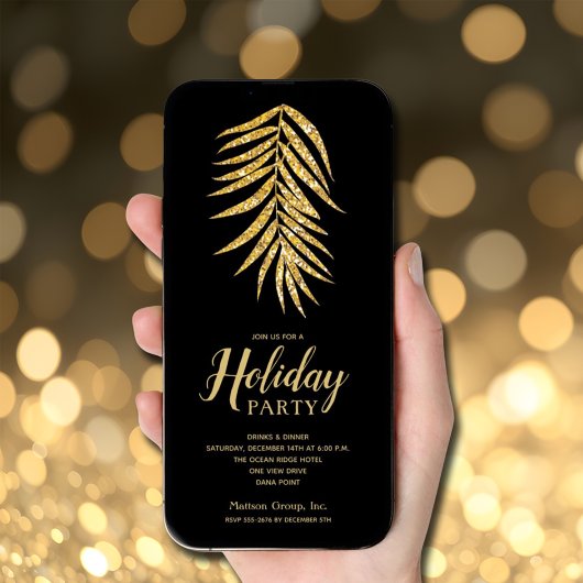 Gold Glitzer Palm auf Schwarzer Weihnachtsfeiertag Einladung