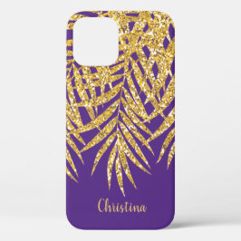 Gold Glitzer Palm Fronds Name Personalisiert Lila Case-Mate iPhone Hülle
