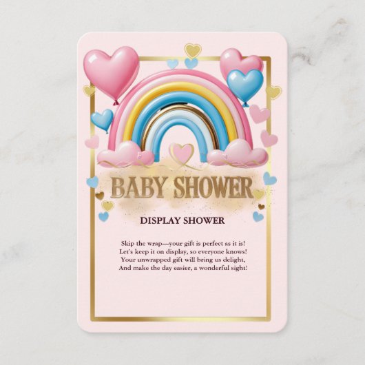 Gold Glitzer Pastel Hearts und Rainbow Baby Dusche Begleitkarte (Vorderseite)
