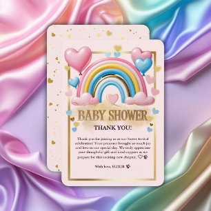 Gold Glitzer Pastel Hearts und Rainbow Baby Dusche Dankeskarte