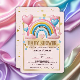 Gold Glitzer Pastel Hearts und Rainbow Baby Dusche Einladung