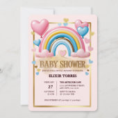 Gold Glitzer Pastel Hearts und Rainbow Baby Dusche Einladung (Vorderseite)