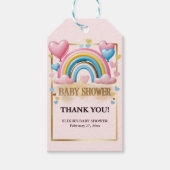 Gold Glitzer Pastel Hearts und Rainbow Baby Dusche Geschenkanhänger (Vorderseite)