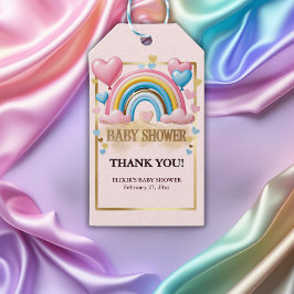 Gold Glitzer Pastel Hearts und Rainbow Baby Dusche Geschenkanhänger