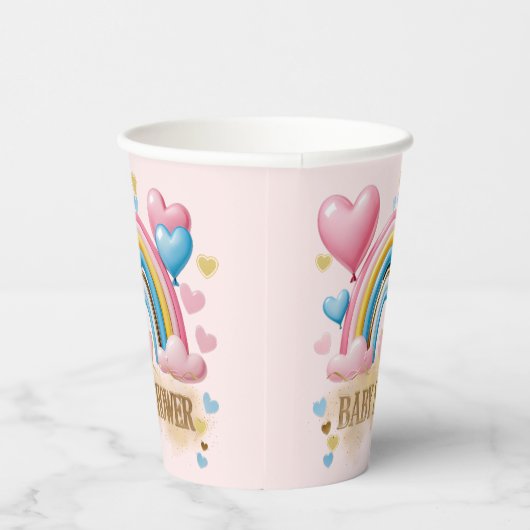 Gold Glitzer Pastel Hearts und Rainbow Baby Dusche Pappbecher (Rechts)