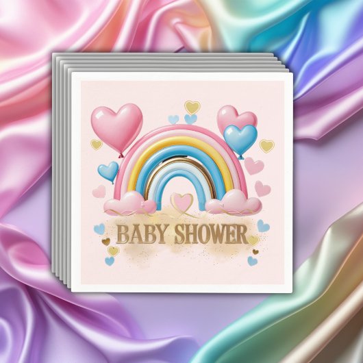 Gold Glitzer Pastel Hearts und Rainbow Baby Dusche Serviette