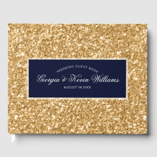 Gold Glitzer Pattern & Dark Blue Gästebuch (Vorderseite)