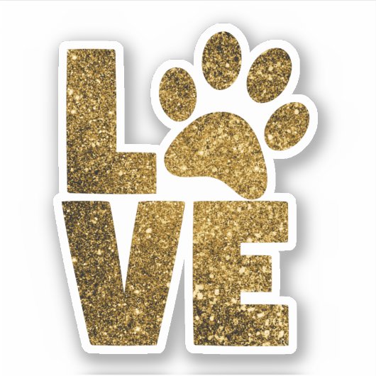 Gold Glitzer Paw Liebe Aufkleber (Vorderseite)
