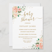 Gold Glitzer Peach Floral Girl Kinderdusche Einlad Einladung (Vorderseite)