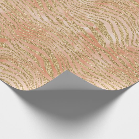 Gold Glitzer Peach Rose Zebra Print Geschenkpapier (Ecke)