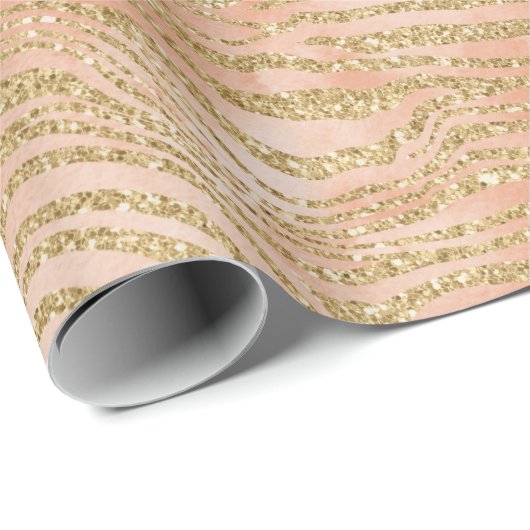 Gold Glitzer Peach Rose Zebra Print Geschenkpapier (Rolleneckpunkt)