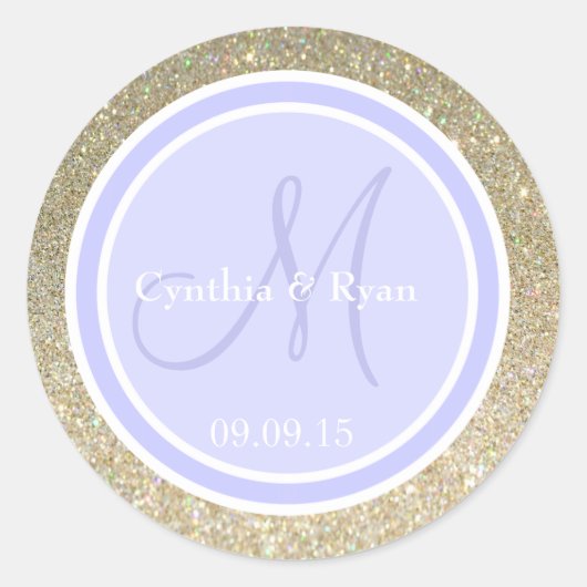 Gold Glitzer & Periwinkle Wedding Monogram Runder Aufkleber (Vorderseite)