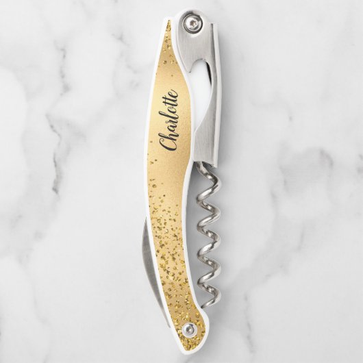 Gold Glitzer Personalisiert Bridesmaid Corkschraub Kellnermesser (Rückseite)