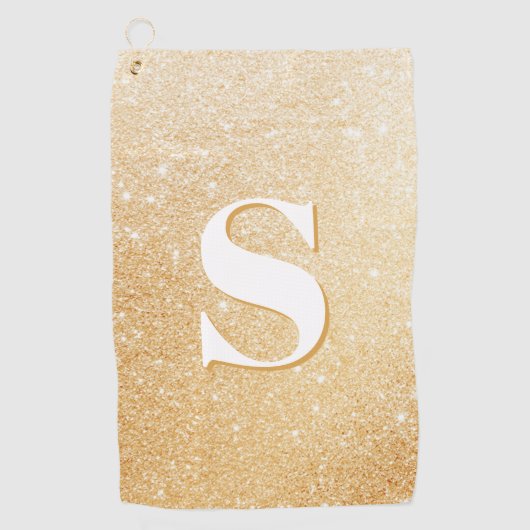 Gold Glitzer Personalisiert Monogram Golf Handtuch (Vorderseite)