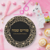 Gold Glitzer Personalisiert Purim Sameach Pappteller (Party)
