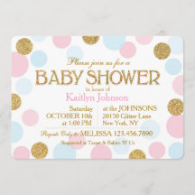 Gold Glitzer Pink Baby Blue Dots Baby Dusche