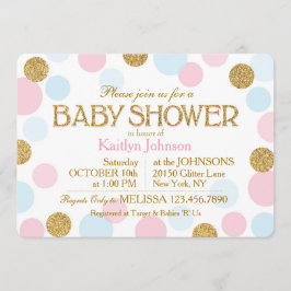 Gold Glitzer Pink Baby Blue Dots Baby Dusche Einladung