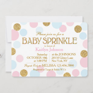 Gold Glitzer Pink Baby Blue Dots Baby Sprinkle Einladung