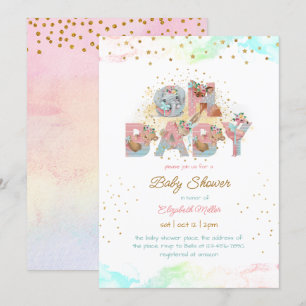 Gold Glitzer Pink Blue Lovely Girl Baby Dusche Einladung