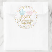 Gold Glitzer Pink Blue Royal Twins Baby Dusche Runder Aufkleber (Tasche)