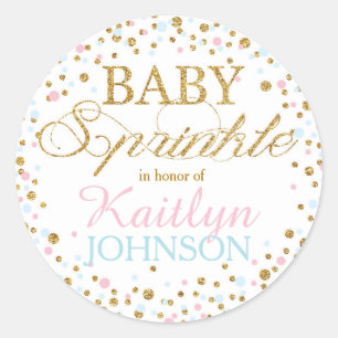Gold Glitzer Pink Blue Twins Baby Showlabel Runder Aufkleber