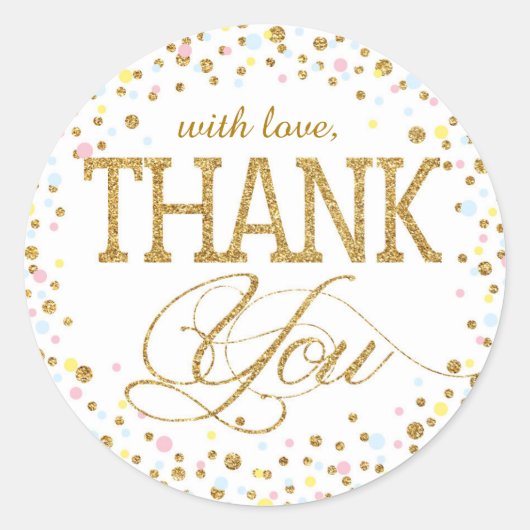 Gold Glitzer Pink Blue Yellow Danke Label Runder Aufkleber (Vorderseite)