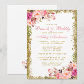 Gold Glitzer Pink Brautparty Brunch Einladung (Vorne/Hinten)