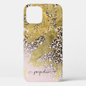 Gold Glitzer Pink Chic Leopard Druckschrift Name Case-Mate iPhone Hülle (Rückseite)