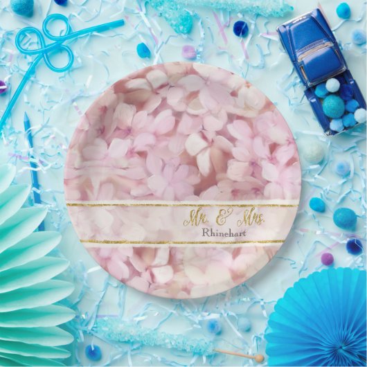 Gold Glitzer Pink Hydrangea Blume Mr. und Mrs. Pappteller (Party)