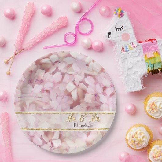 Gold Glitzer Pink Hydrangea Blume Mr. und Mrs. Pappteller (Party)