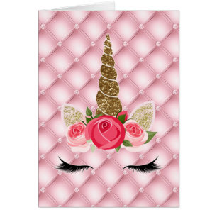 Gold Glitzer & Pink Roses Einhorn Party Vielen Dan