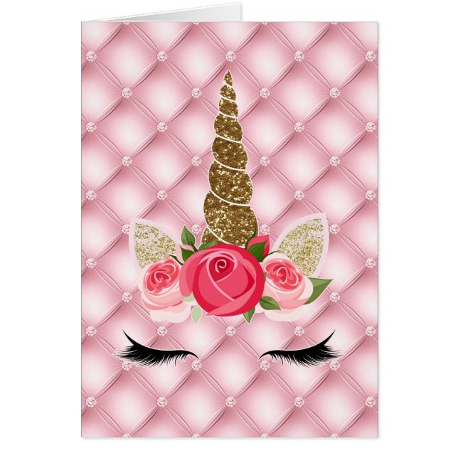 Gold Glitzer & Pink Roses Einhorn Party Vielen Dan (Vorne)