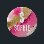 Gold Glitzer Pink Spritzer Monogram Personalisiert Button<br><div class="desc">Gold Glitzer Pink Spritzer Monogram Personalisiert Name Button verfügt über einen modernen goldenen Glitzer und rosa Spritzer Hintergrund mit Ihrem eigenen Monogramm und Namen. Personalisieren Sie diese,  indem Sie den Text im Textfeld bearbeiten oder ohne Text löschen. Erstellt von Evco Studio www.zazzle.com/store/evcostudio</div>