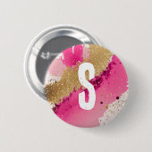 Gold Glitzer Pink Spritzer Monogram Personalisiert Button (Vorne & Hinten)