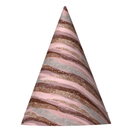 Gold Glitzer Pink Stripes Party Hat Partyhütchen (Vorderseite)
