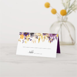 Gold Glitzer Plum Lila Blumenhochzeit Platzkarte