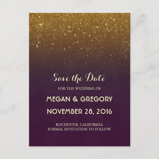 Gold Glitzer Plum Save the Date Vintag Ankündigungspostkarte (Vorderseite)