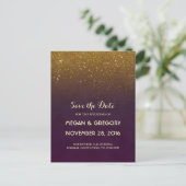 Gold Glitzer Plum Save the Date Vintag Ankündigungspostkarte (Stehend Vorderseite)