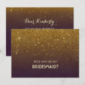 Gold Glitzer Plum Vintage Hochzeit Braun Einladung (Vorne/Hinten)