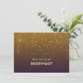 Gold Glitzer Plum Vintage Hochzeit Braun Einladung (Stehend Vorderseite)