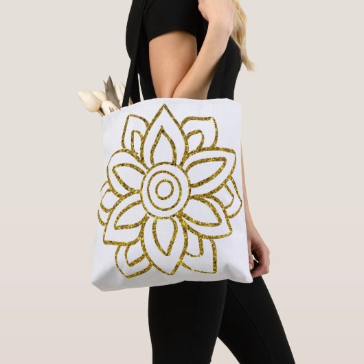 Gold Glitzer Poinsettia Blume zweiseitig weiß Tasche (Von Nahem)