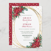 Gold Glitzer Poinsettia Weihnachtsfeier Einladung (Vorne/Hinten)