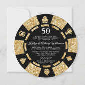 Gold Glitzer Poker Chip 50. Hochzeitstag Einladung (Vorderseite)