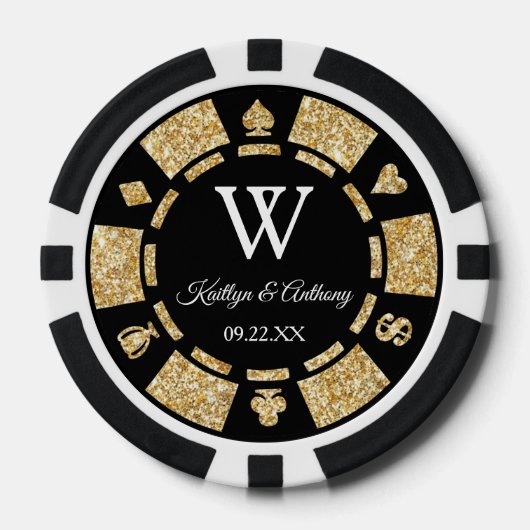 Gold Glitzer Poker Chip Casino Hochzeit (Vorderseite)