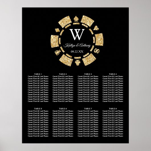 Gold Glitzer Poker Chip Casino Hochzeit Poster (Vorne)