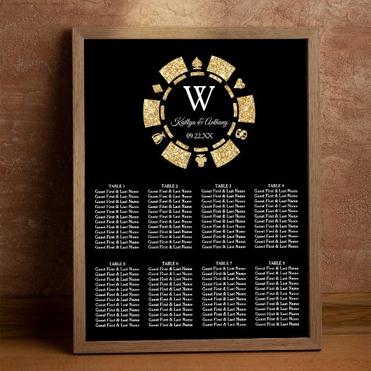 Gold Glitzer Poker Chip Casino Hochzeit Poster