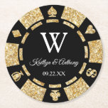 Gold Glitzer Poker Chip Casino Hochzeit Runder Pappuntersetzer<br><div class="desc">Feiern Sie stilvoll mit diesen trendigen Poker-Chip-Untersetzer. Das Design ist leicht mit Ihrer eigenen Formulierung zu personalisieren und Ihre Familie und Freunde werden begeistert sein,  wenn sie diese fabelhaften Untersetzer sehen.</div>