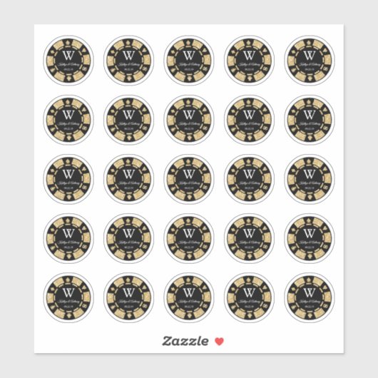 Gold Glitzer Poker Chip Casino Hochzeitsfeier 3cm Aufkleber (Blatt)